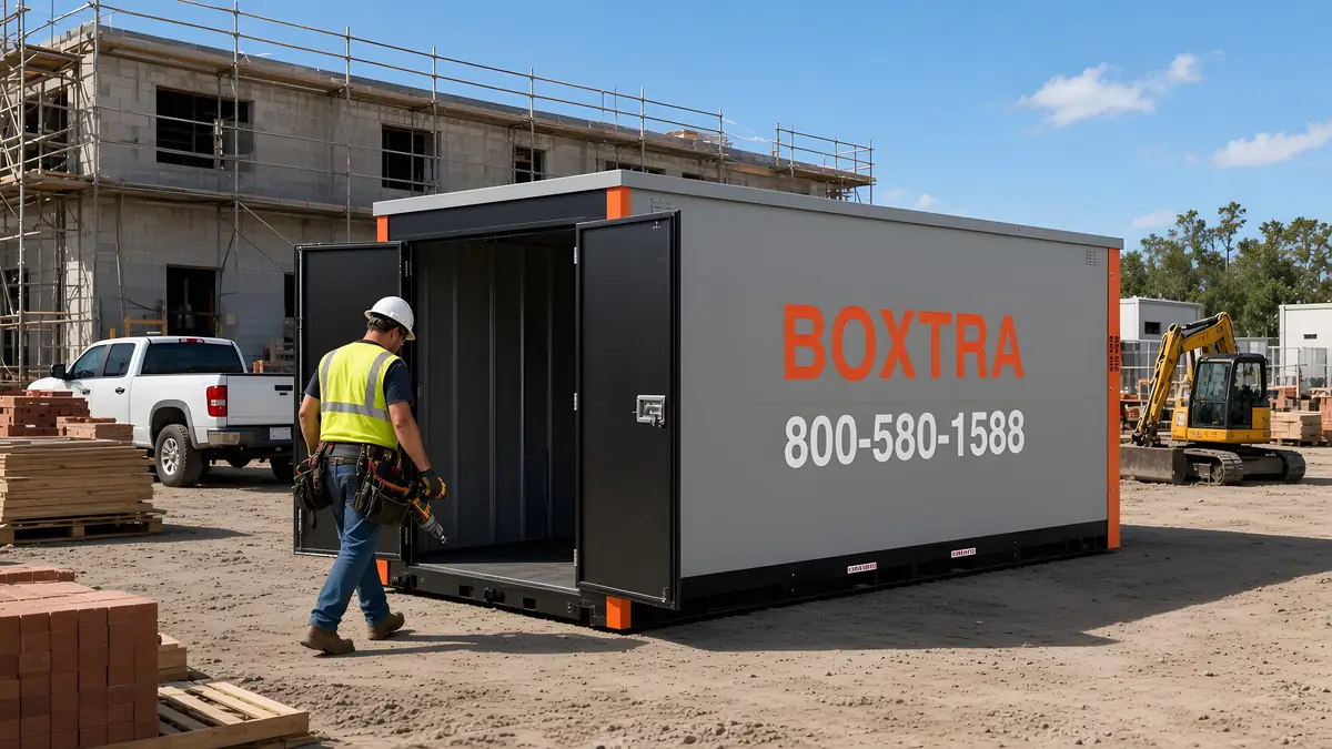 Boxtra storage container on a Contractors job site